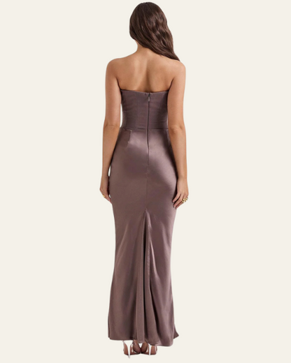 Abito Lungo Donna Strapless in Raso Drappeggiato