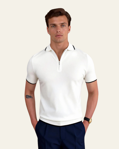 Polo Uomo con Zip a Metà Dettaglio a Contrasto Texture Liscia