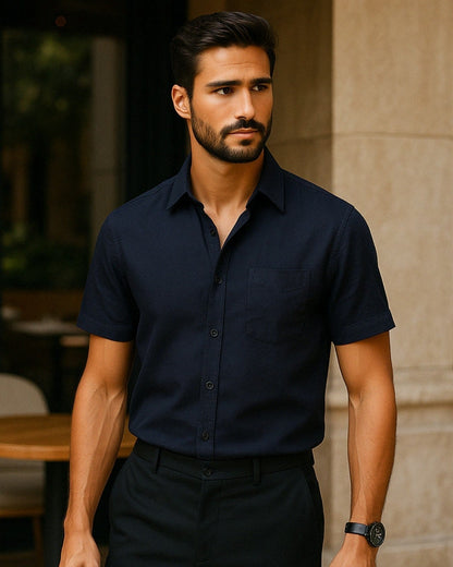 Camicia Uomo da Sera Misto Poliestere Lino Caduta Elegante
