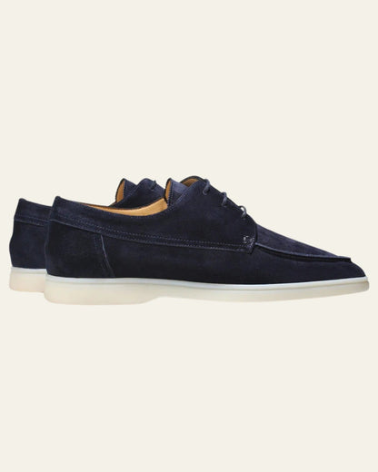 Mocassino Barca Uomo in Camoscio Blu Navy Artigianale Definito