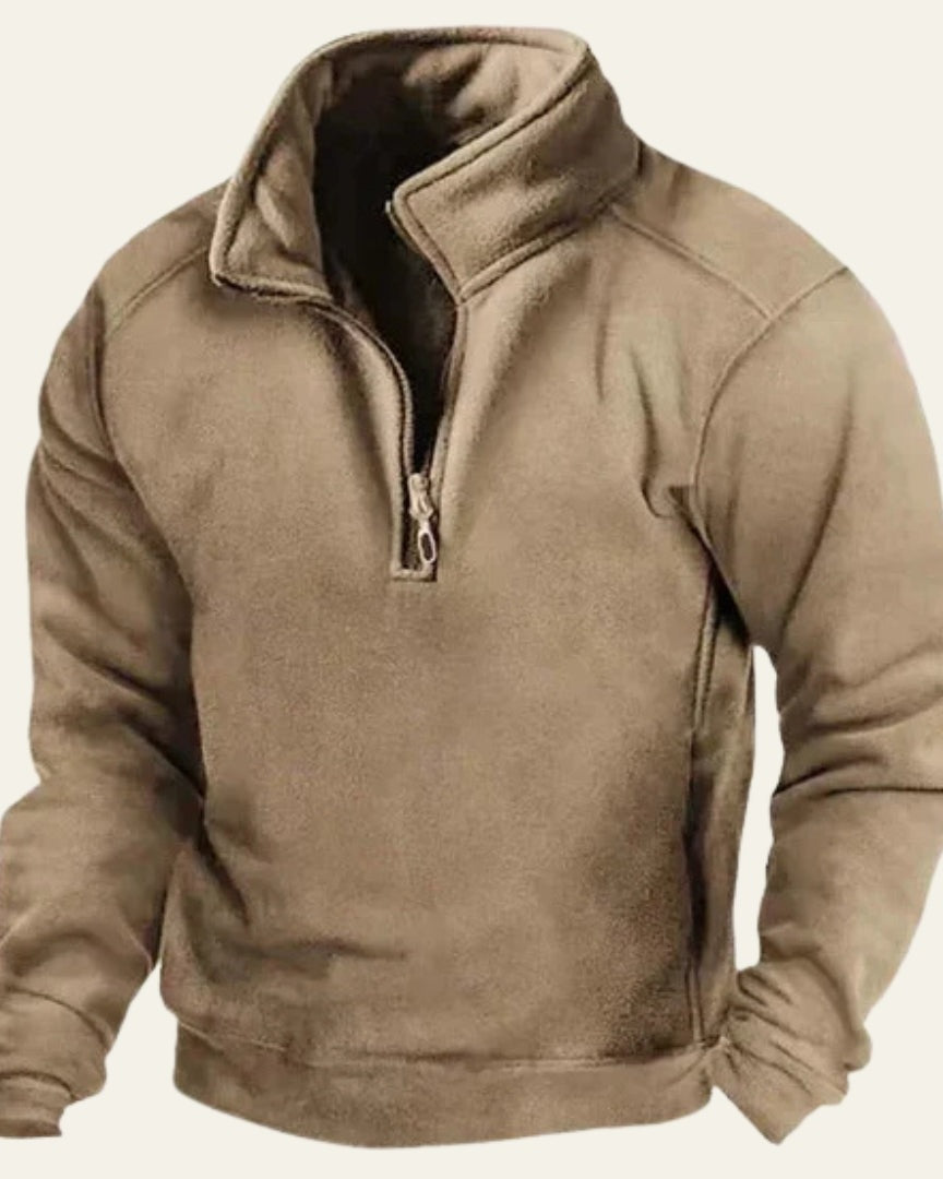 Maglione Uomo con Zip a Metà Texture Fleece Leggera Comodo