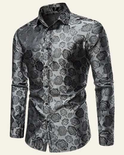 Camicia Uomo Lucida Motivo Floreale Jacquard Elegante