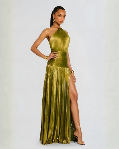 Abito Lungo Donna Metallizzato con Scollo Halter