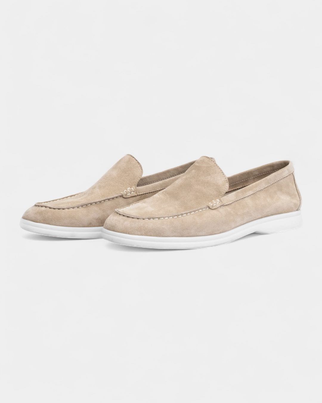 Mocassini Uomo in Camoscio Slip-On Profilo Basso Suola Bianca