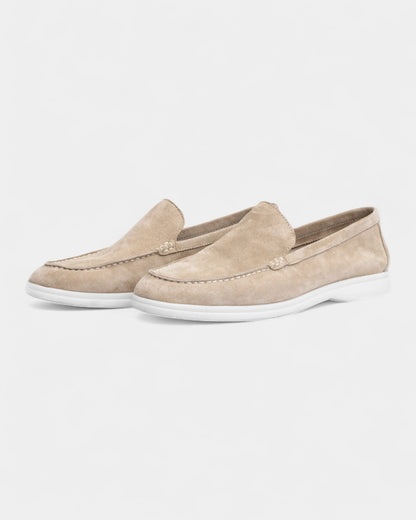 Mocassini Uomo in Camoscio Slip-On Profilo Basso Suola Bianca