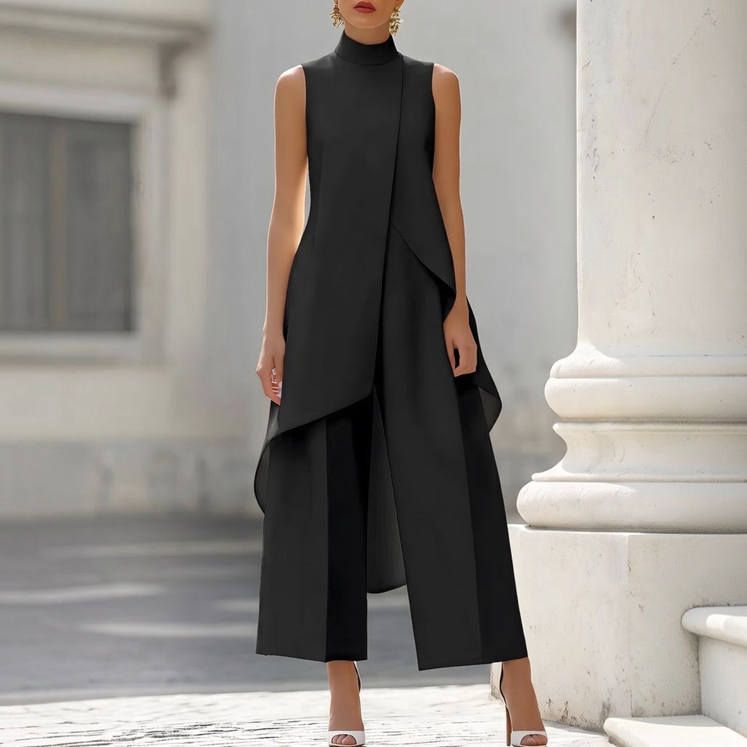Daniela | Tuta Elegante Donna a Collo Alto con Drappeggio