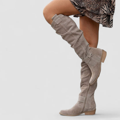 Filomena - Stivali western donna effetto camoscio