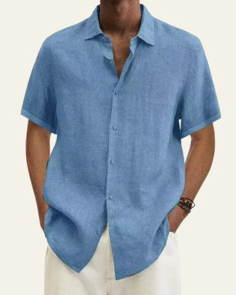 Camicia Uomo Maniche Corte Leggera in Lino Ecologico Estiva