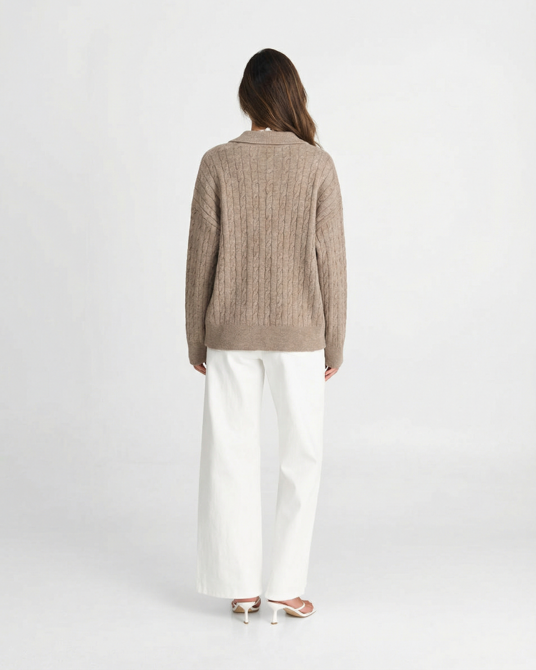Maglione Donna Scollo a V in Maglia a Trecce