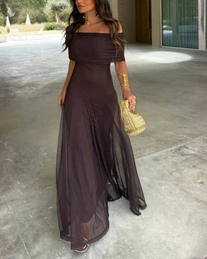 Abito Lungo Donna in Mesh Spalle Scoperte