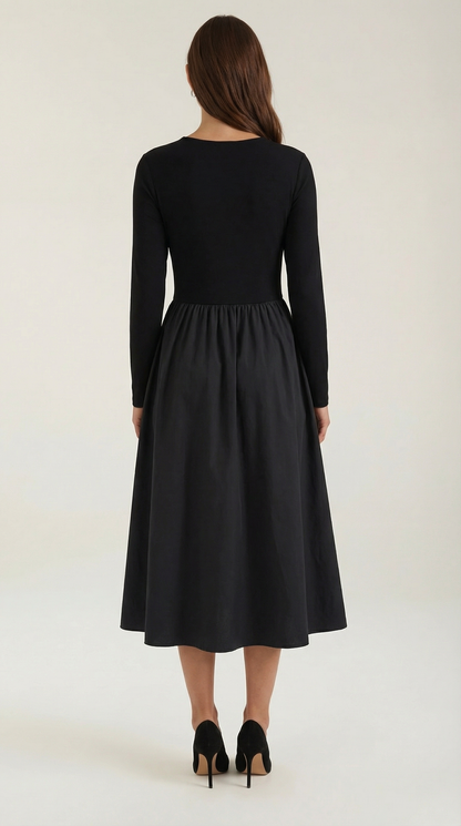 Abito Lungo Donna in Cotone con Maniche Lunghe