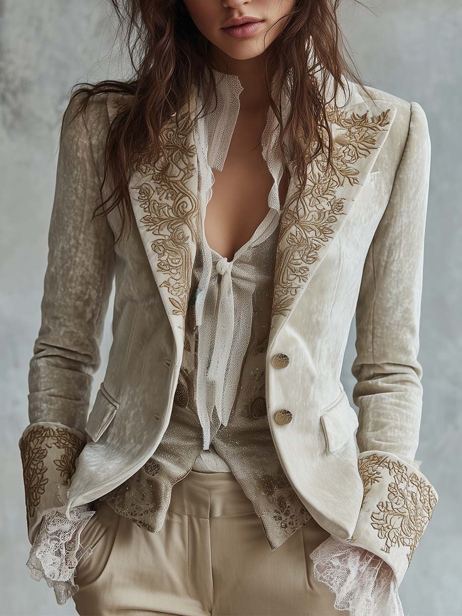 Mirella | Blazer Donna Ricamato Avorio