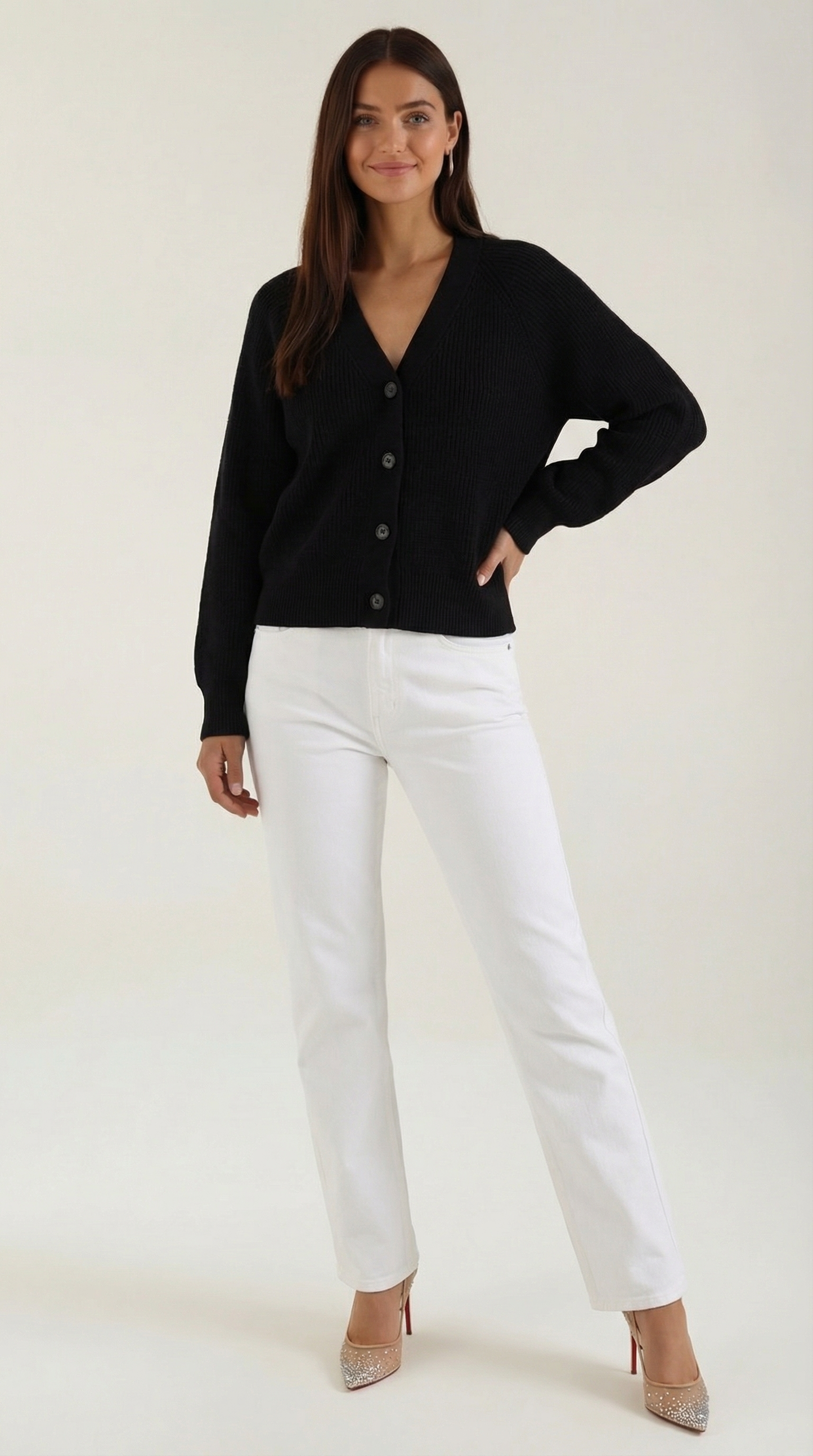 Cardigan Donna Bottonato con Scollo a V