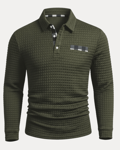Polo Uomo Maniche Lunghe in Maglia a Nido d'Ape Calda Elegante