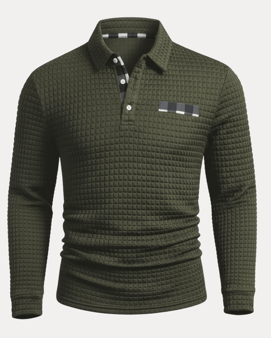 Polo Uomo Maniche Lunghe in Maglia a Nido d'Ape Calda Elegante