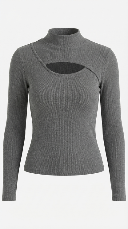 Top Donna a Maniche Lunghe con Tagli sul Petto