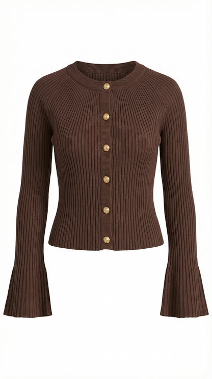 Maglia Donna a Coste con Bottoni