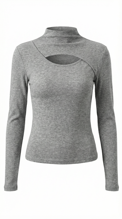 Top Donna a Maniche Lunghe con Tagli sul Petto