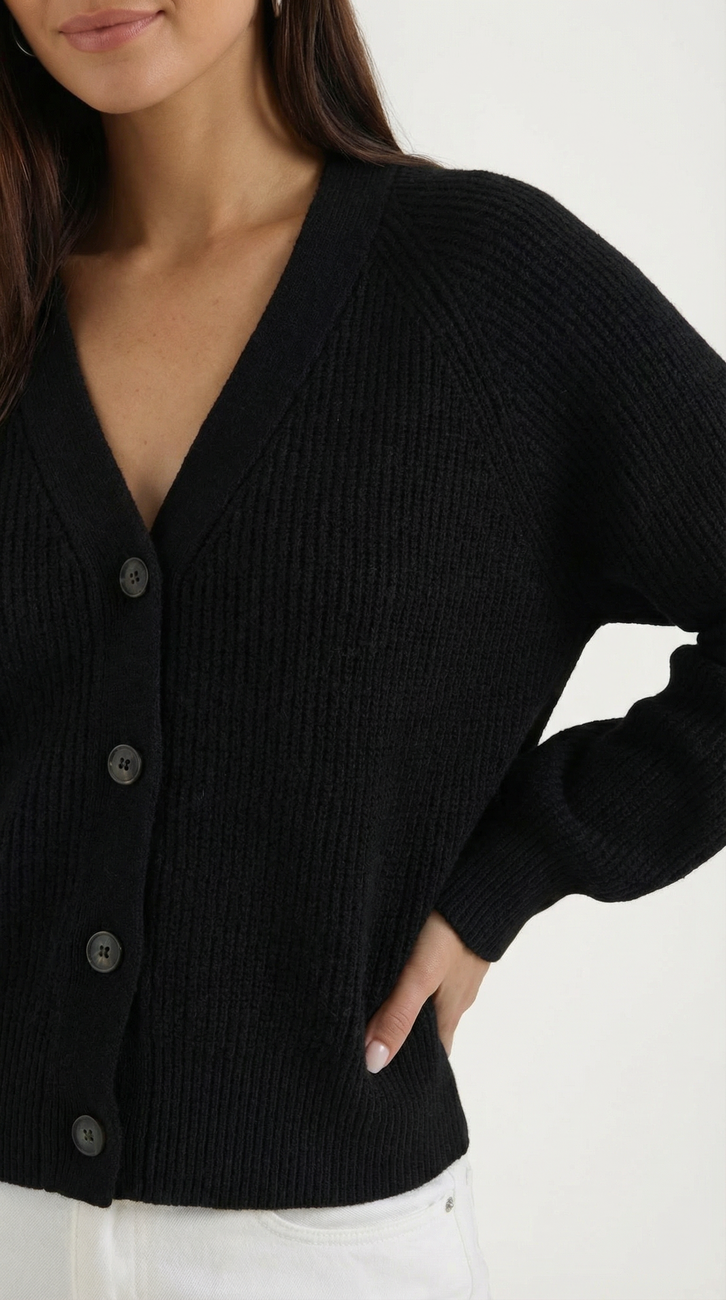 Cardigan Donna Bottonato con Scollo a V