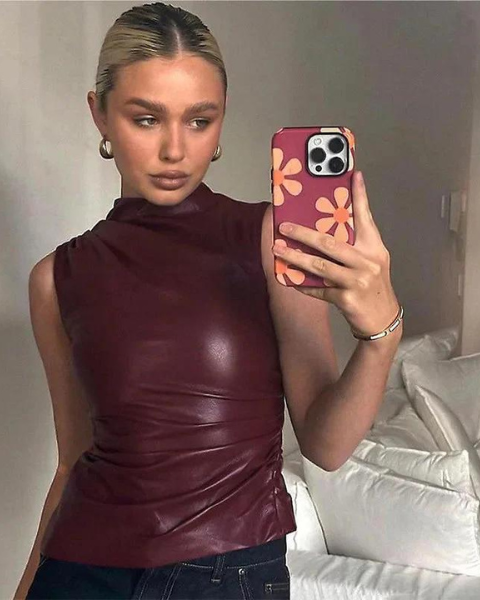 Top Donna Senza Maniche in Pelle Vegana