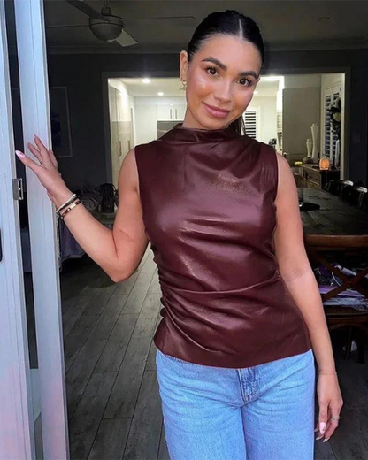 Top Donna Senza Maniche in Pelle Vegana