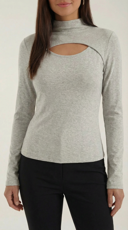 Top Donna a Maniche Lunghe con Tagli sul Petto