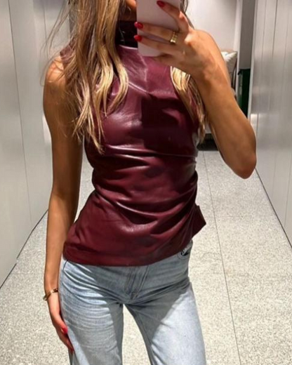 Top Donna Senza Maniche in Pelle Vegana