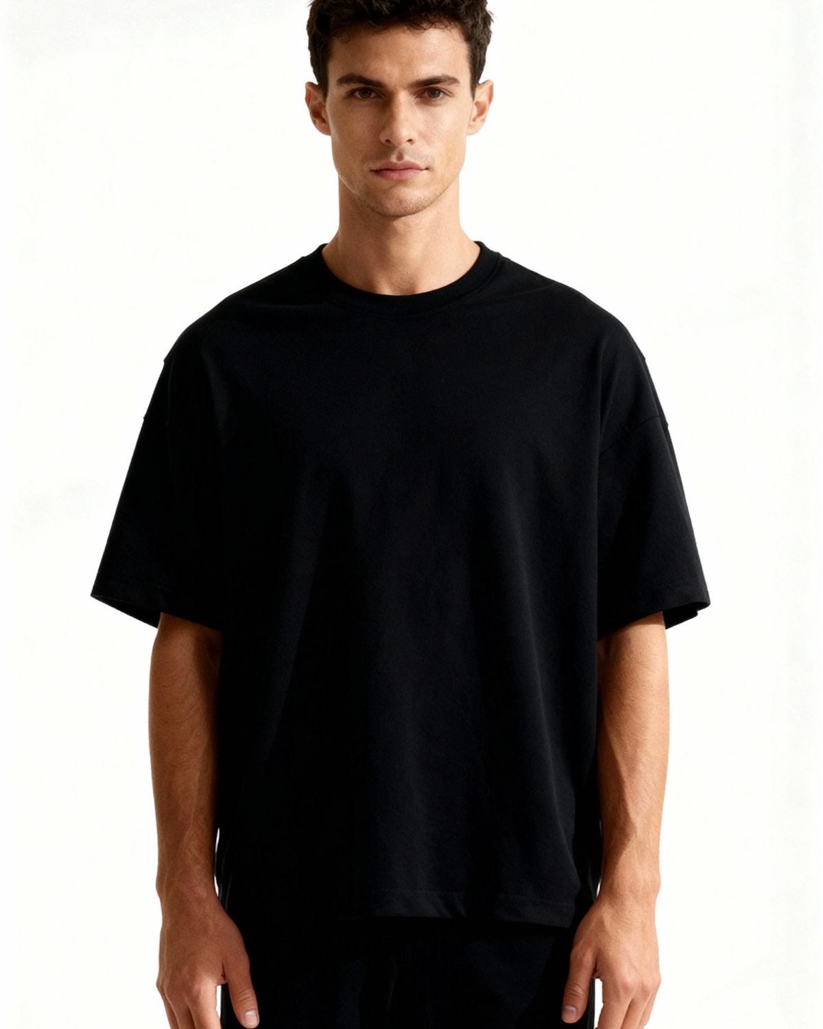 Maglietta Uomo in Cotone Pesante Nera Basic Comoda