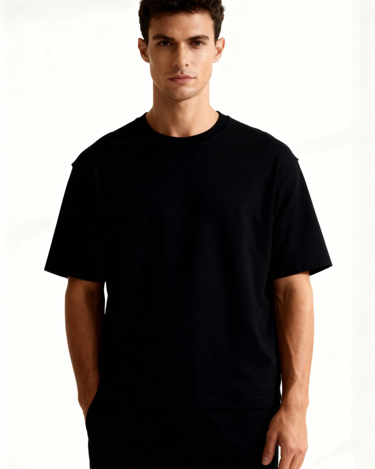 Maglietta Uomo in Cotone Pesante Nera Basic Comoda