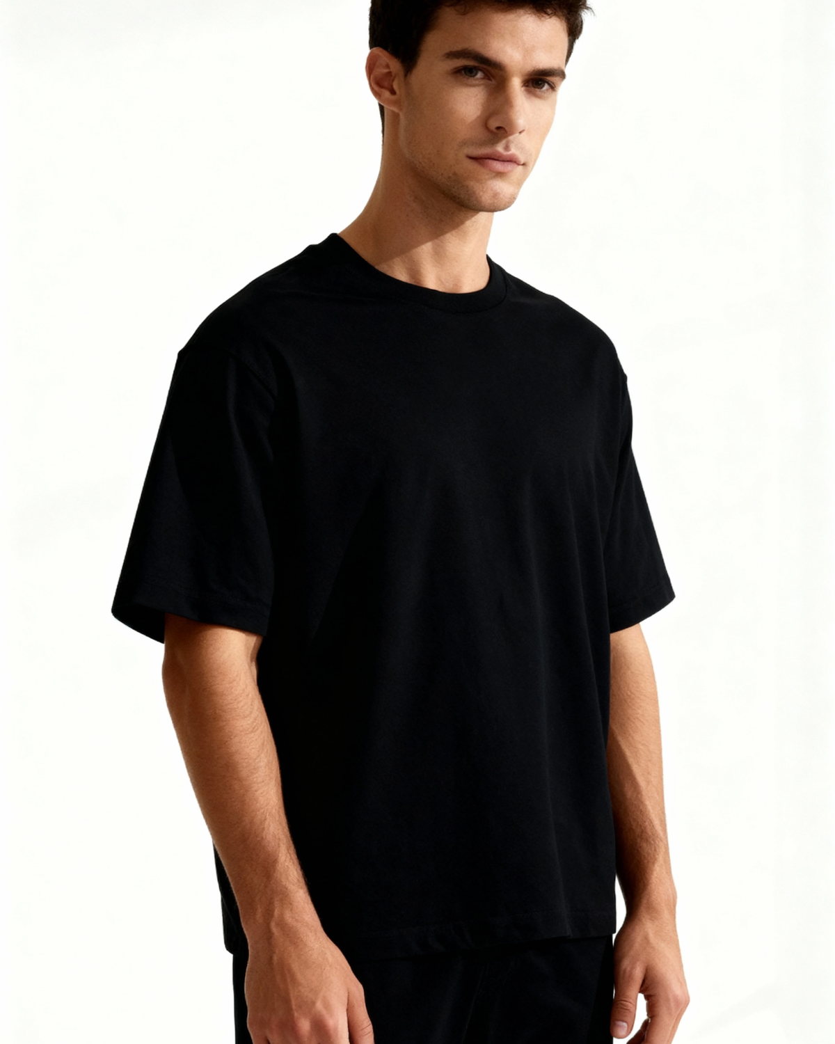 Maglietta Uomo in Cotone Pesante Nera Basic Comoda