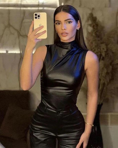 Top Donna Senza Maniche in Pelle Vegana