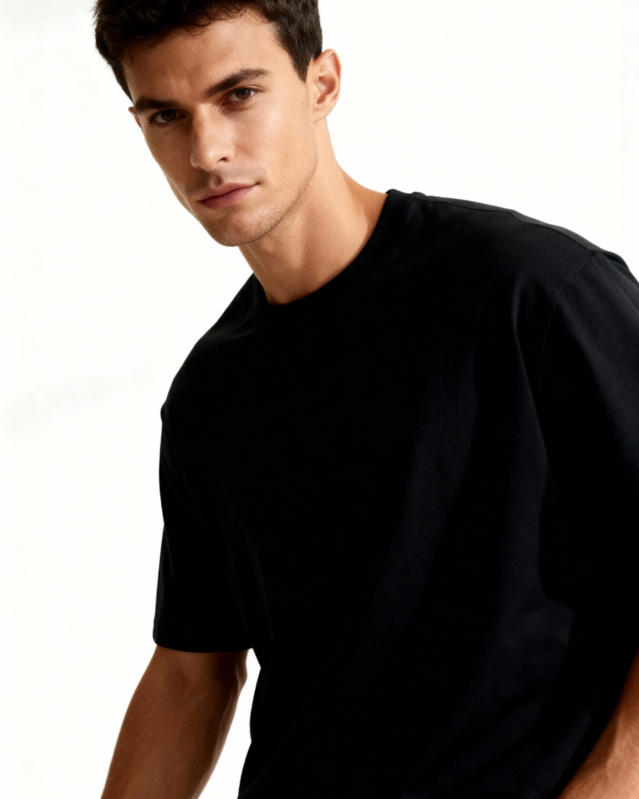 Maglietta Uomo in Cotone Pesante Nera Basic Comoda