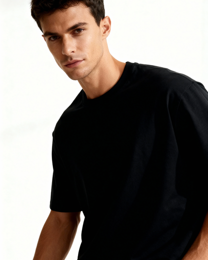 Maglietta Uomo in Cotone Pesante Nera Basic Comoda