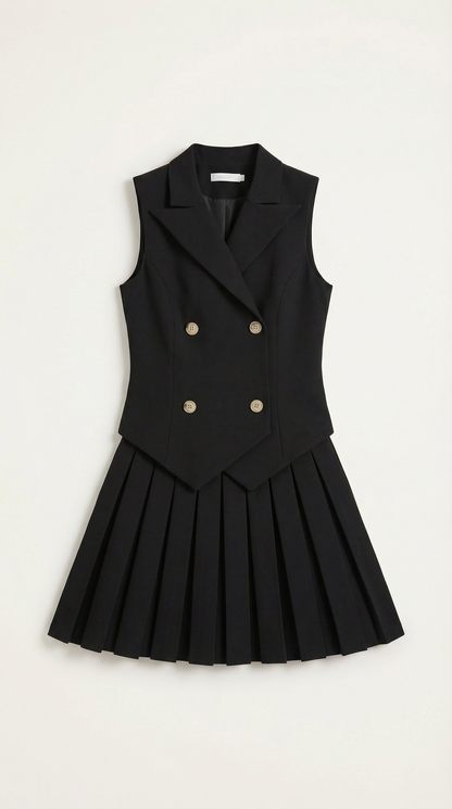 Abito Blazer Corto Donna con Gonna Plissé