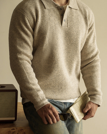 Maglione Polo Uomo in Maglia Maniche Lunghe Elegante