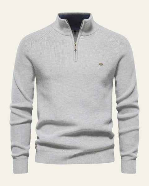 Maglione Uomo con Zip Collo Alto Maglia a Coste Raffinato