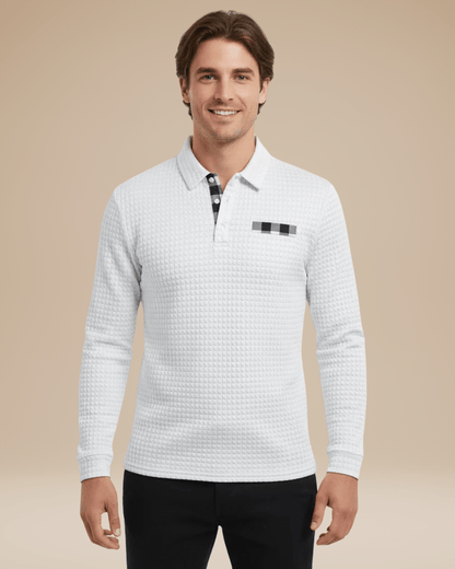 Polo Uomo Maniche Lunghe in Maglia a Nido d'Ape Calda Elegante