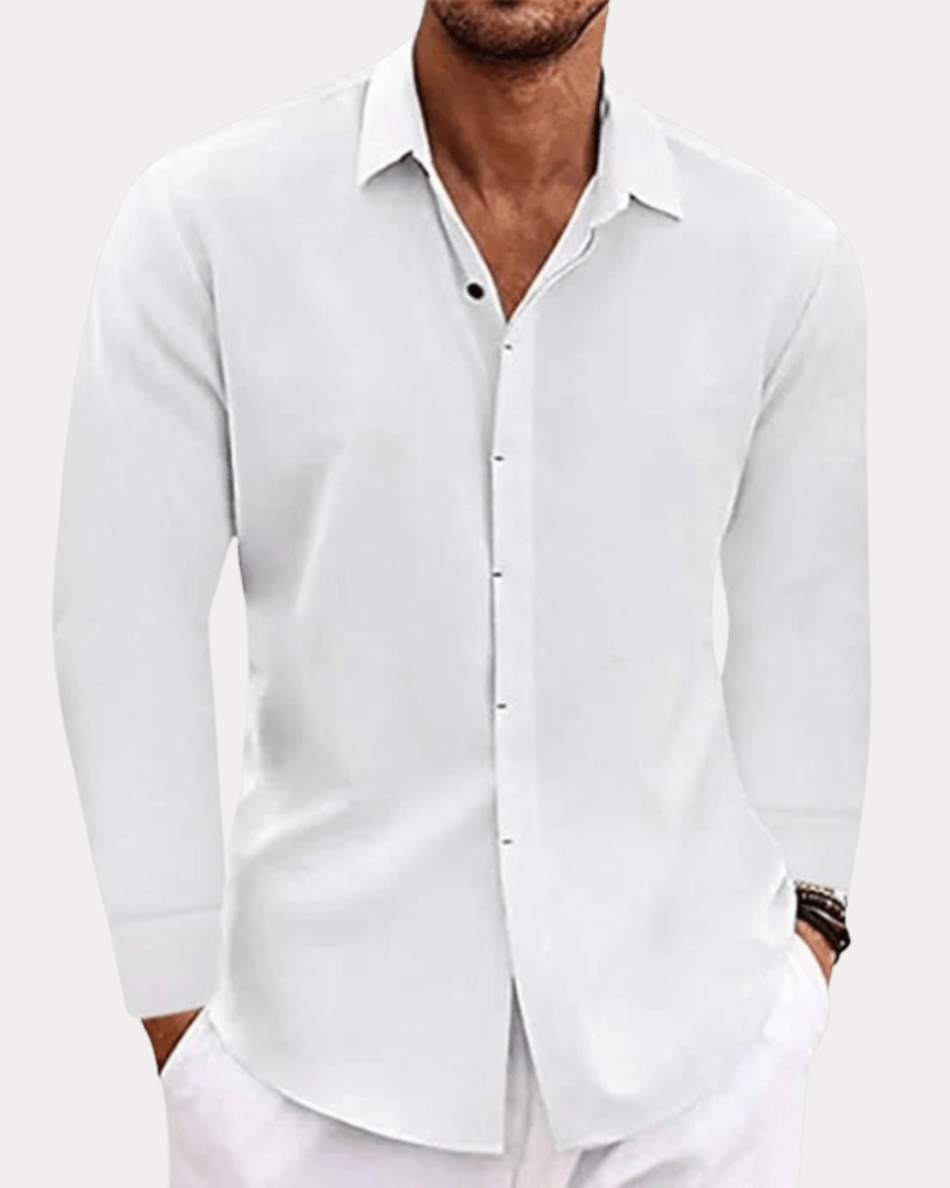 Camicia Uomo Effetto Lino Misto Lino Cotone Traspirante