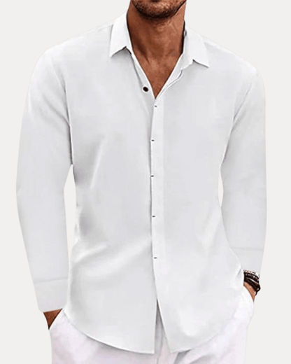 Camicia Uomo Effetto Lino Misto Lino Cotone Traspirante
