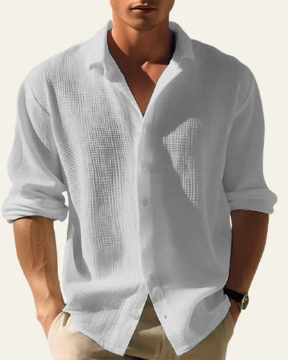 Camicia Uomo Bottonata Testurizzata in Lino Ecologico
