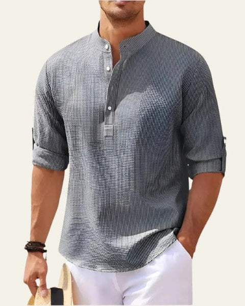 Camicia Uomo Testurizzata Collo Rialzato Mezzo Bottone