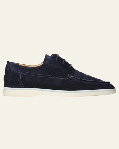 Mocassino Barca Uomo in Camoscio Blu Navy Artigianale Definito