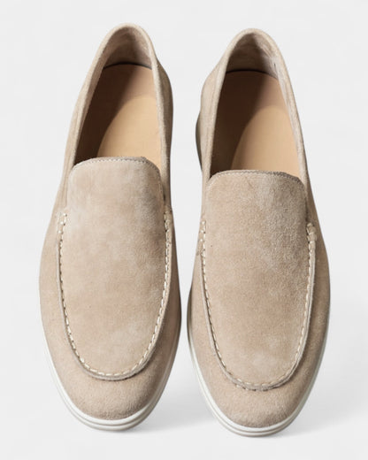 Mocassini Uomo in Camoscio Slip-On Profilo Basso Suola Bianca