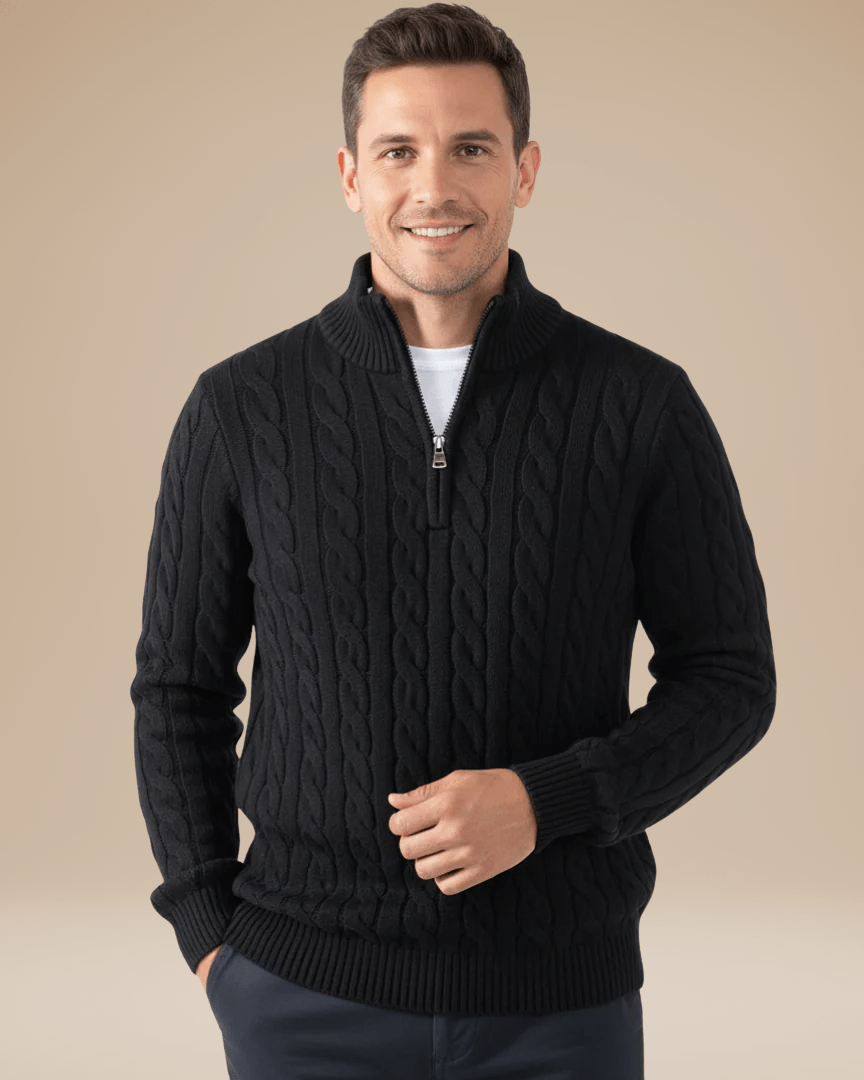 Maglione Uomo a Treccia con Mezza Zip Comfort Versatile