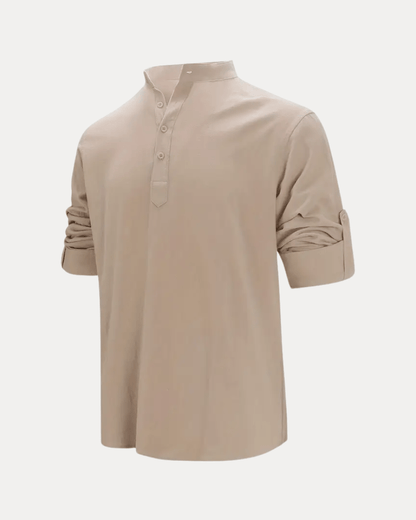 Camicia Henley Uomo in Misto Lino Traspirante Fresca
