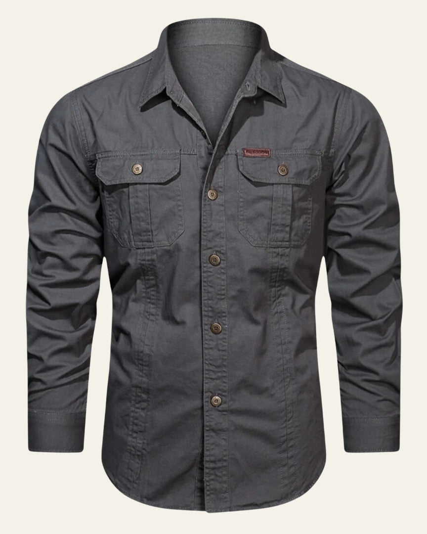 Camicia Uomo con Tasche sul Petto Trama Strutturata Curata