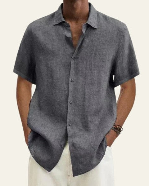 Camicia Uomo Maniche Corte Leggera in Lino Ecologico Estiva