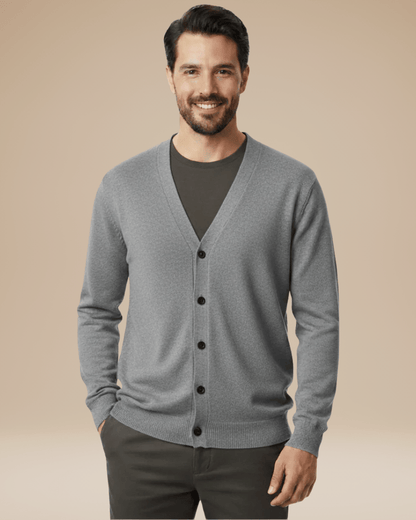 Cardigan Uomo Misto Cashmere Scollo a V Bottoni Elegante