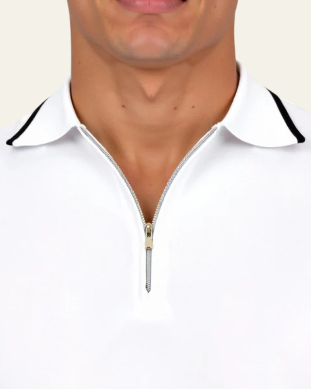 Polo Uomo con Zip a Metà Dettaglio a Contrasto Texture Liscia