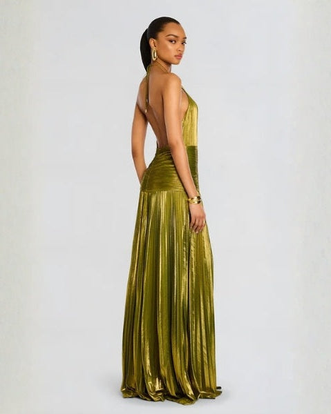 Abito Lungo Donna Metallizzato con Scollo Halter